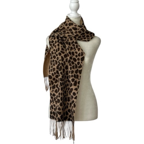 Fringed Leopard Print Cashmere Wrap Animal Print Shawl Winter Scarf One Size - Picture 2 of 7